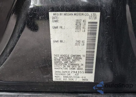 2018 Nissan Altima 2.5 Sr z USA, uszkodzony, nr VIN 1N4AL3AP4JC294355